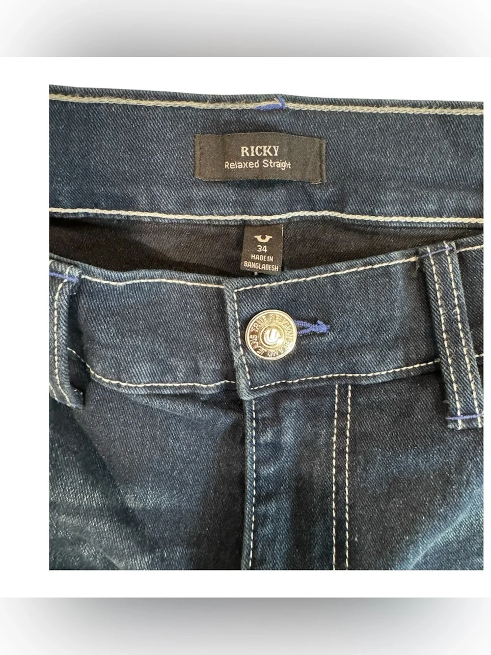True Religion dark blue Ricky Relaxed Straight Flap Jeans